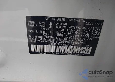 2024 Subaru Outback Wilderness из США, поврежденный, VIN 4S4BTGUD1R3232779